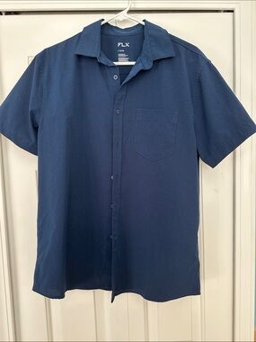 FLX Men's Short-Sleeve Button-Down Shirt in Navy